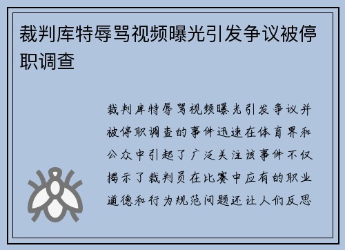 裁判库特辱骂视频曝光引发争议被停职调查