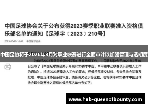 中国足协将于2026年3月对职业联赛进行全面审计以加强管理与透明度
